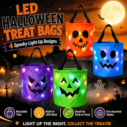 BVJ® LED Light-Up Halloween Pumpkin Candy Buckets – Reusable Trick-or-Treat Bags🎃