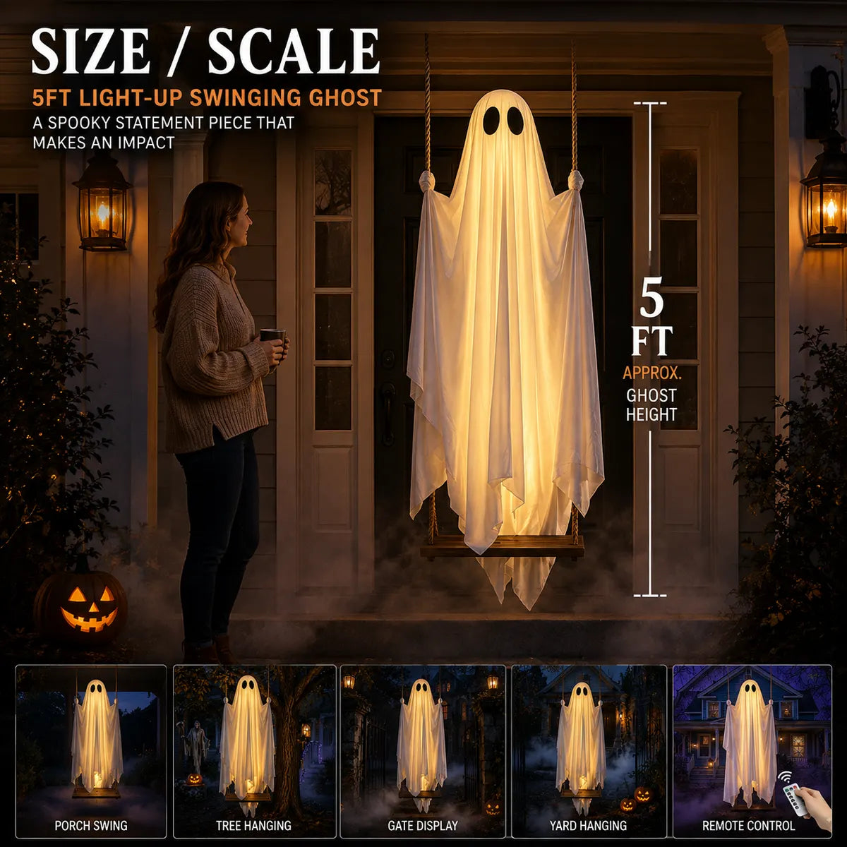 👻BVJ® 5FT Light-Up Swinging Ghost