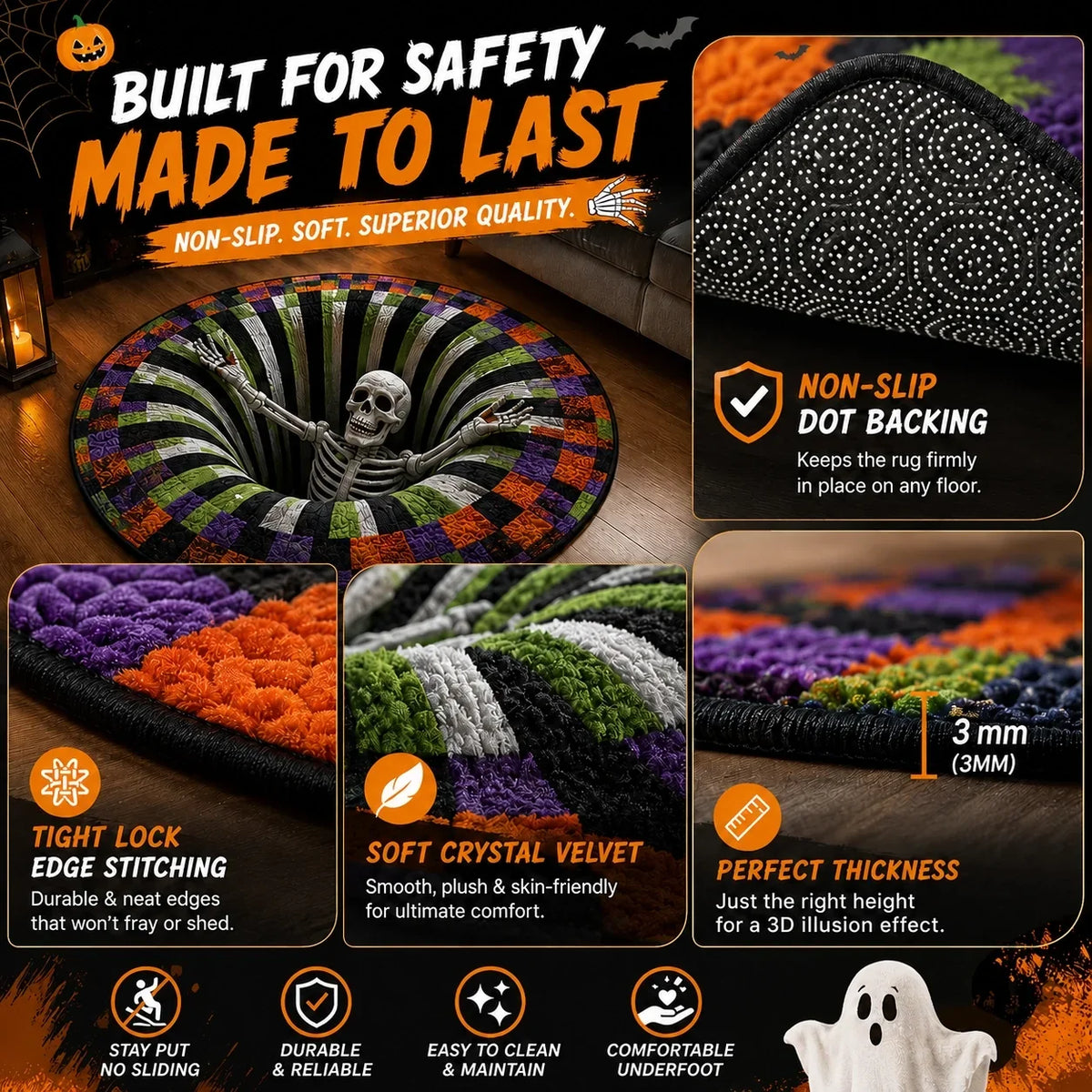 Pureluxo® 💀🌀 Halloween 3D Illusion Rug