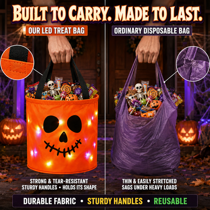 BVJ® LED Light-Up Halloween Pumpkin Candy Buckets – Reusable Trick-or-Treat Bags🎃