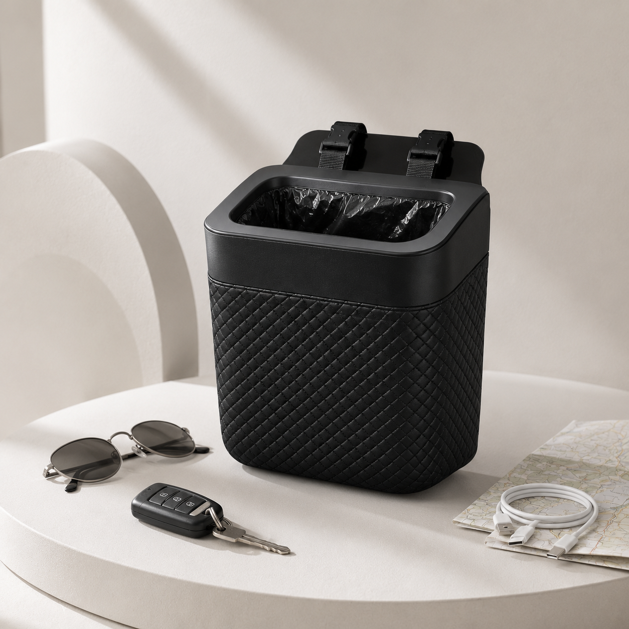 Car Trash Can with Hanging Strap