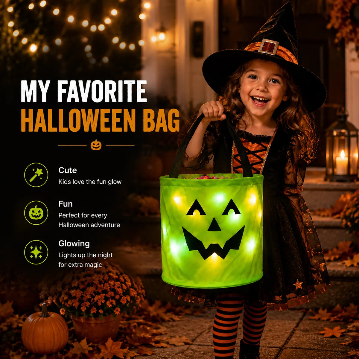 BVJ® LED Light-Up Halloween Pumpkin Candy Buckets – Reusable Trick-or-Treat Bags🎃