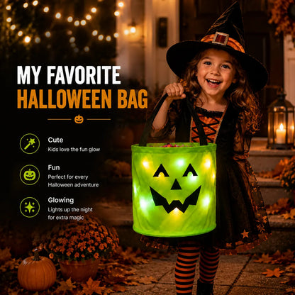 BVJ® LED Light-Up Halloween Pumpkin Candy Buckets – Reusable Trick-or-Treat Bags🎃