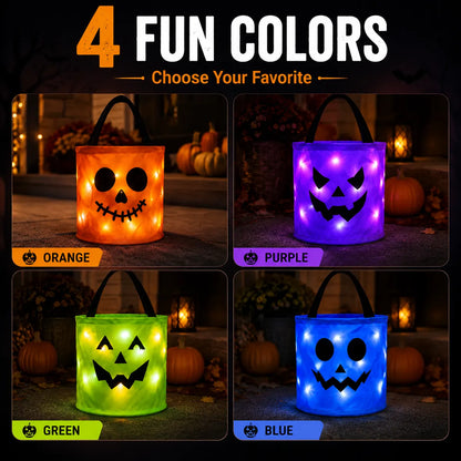 BVJ® LED Light-Up Halloween Pumpkin Candy Buckets – Reusable Trick-or-Treat Bags🎃