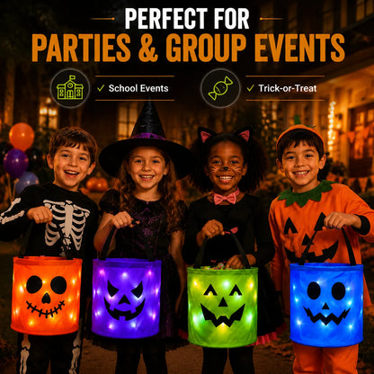 BVJ® LED Light-Up Halloween Pumpkin Candy Buckets – Reusable Trick-or-Treat Bags🎃