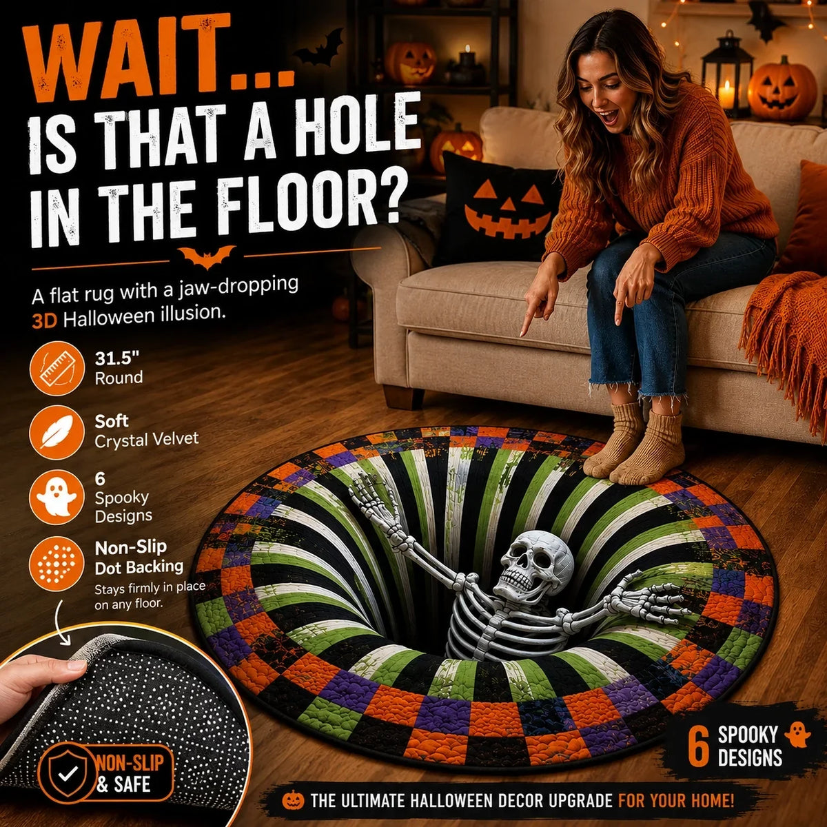 Pureluxo® 💀🌀 Halloween 3D Illusion Rug