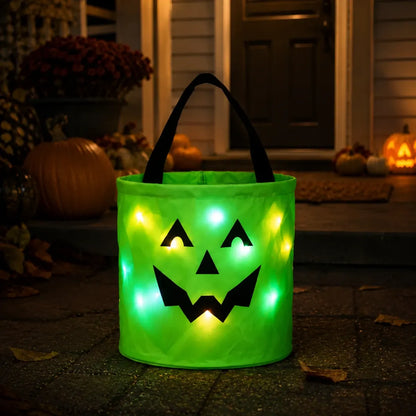 BVJ® LED Light-Up Halloween Pumpkin Candy Buckets – Reusable Trick-or-Treat Bags🎃