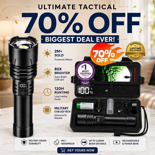 BVJ® Super Bright Ultimate Tactical Survival Flashlight · 2M+ SOLD · 80X Brighter ·120H Runtime · Military COB LED Tech