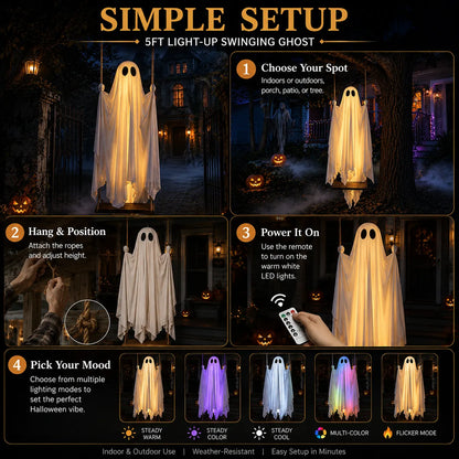 👻BVJ® 5FT Light-Up Swinging Ghost